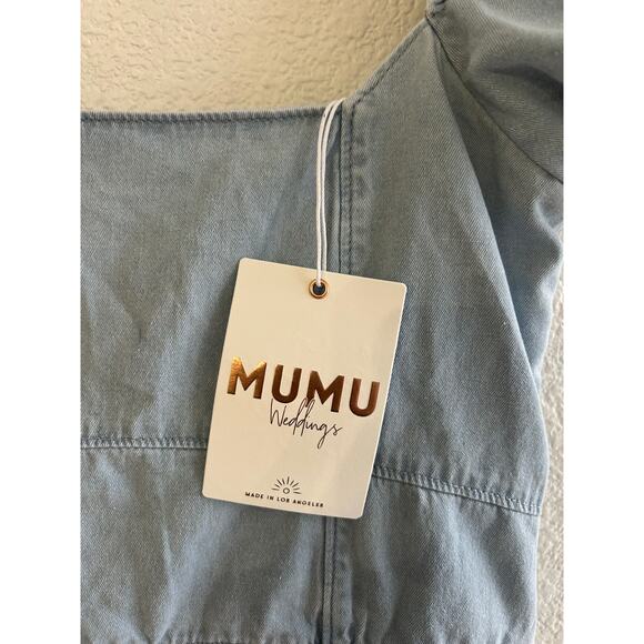 Show Me Your Mumu London Lace Up Denim Dress in Sea Spritz M NWT - Picture 5 of 8